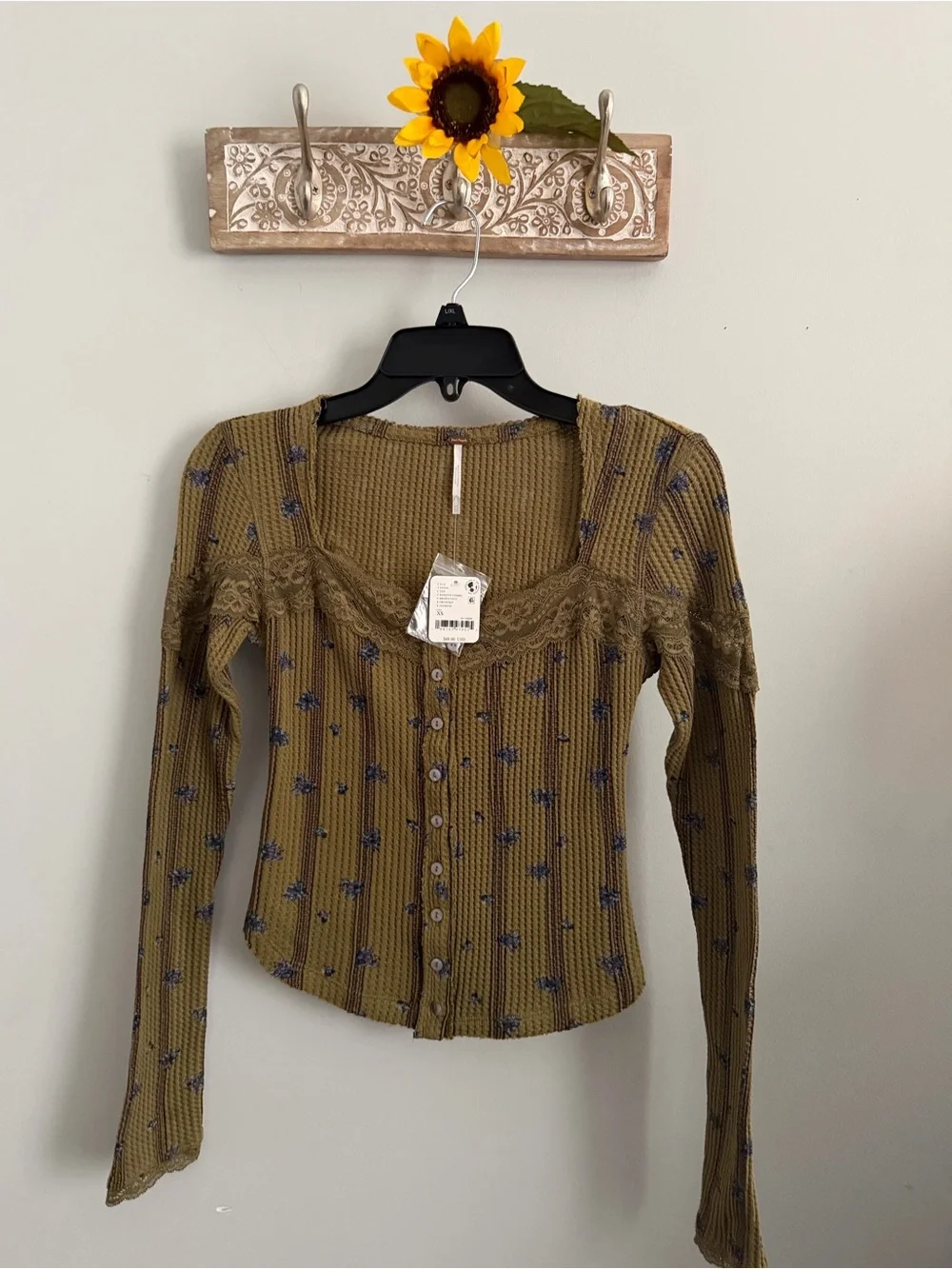 FREE PEOPLE Let's Party Cardigan Beehive Combo - Size XS - Waffle Knit Lace Top